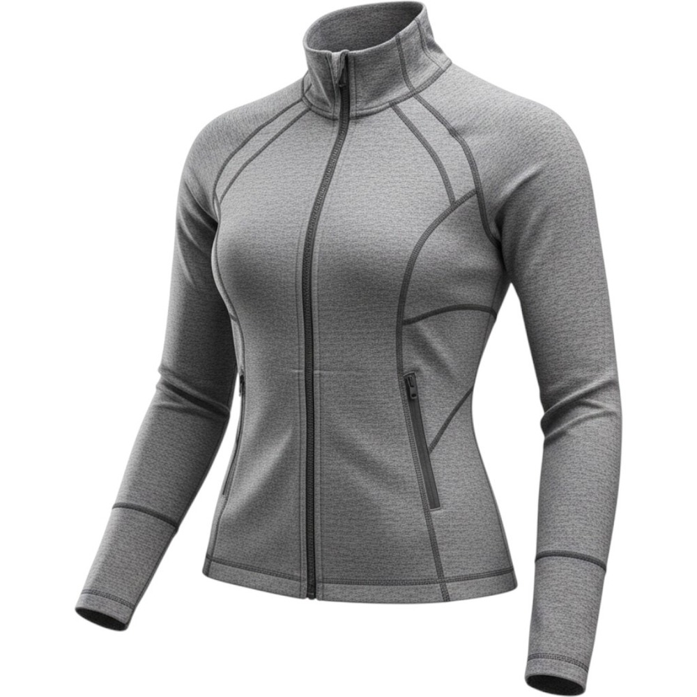 Zella‎ Womens Gray Space Dye Full Zip Athletic Jacket Mock Neck Thumbholes S